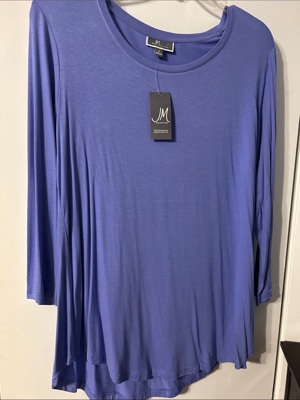 JM Collection Periwinkle 3/4 Sleeve Scoop Neck Top